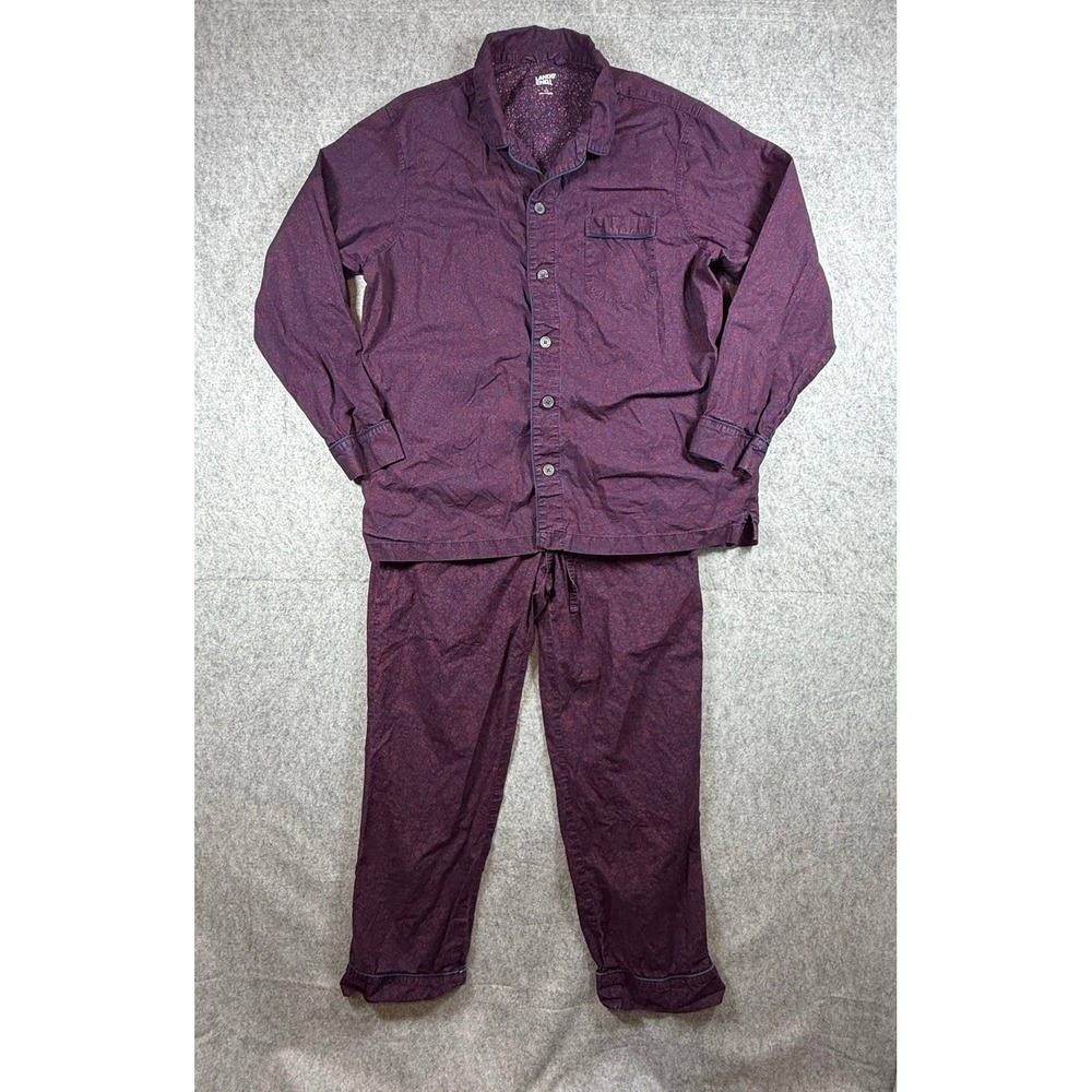 Lands End Mens Floral Pajama Set Large Top Medium Bottoms Burgundy Cotton